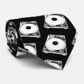 Retro Platenspeler Grafisch in Wit Stropdas (Opgerold)