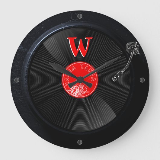 Retro Platenspeler Klok Monogrammable  Ontwerp (Voorkant)