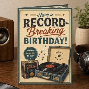 Retro Platenspeler Verjaardag Vouwkaart Kaart
