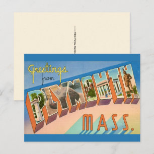 Retro Plymouth MA Groet Ansichtkaart Briefkaart