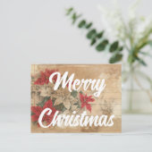 Retro Poinsettia Bloemen Grunge Vrolijk Kerstfeest Briefkaart (Staand voorkant)
