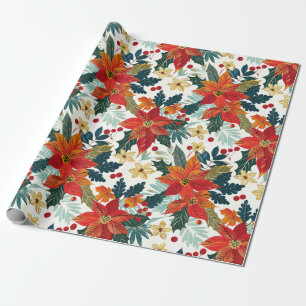 Retro Poinsettia Feestelijk Kerstinpakpapier Cadeaupapier