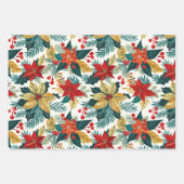 Retro Poinsettia Feestelijk Kerstinpakpapier Inpakpapier Vel (Voorkant 2)