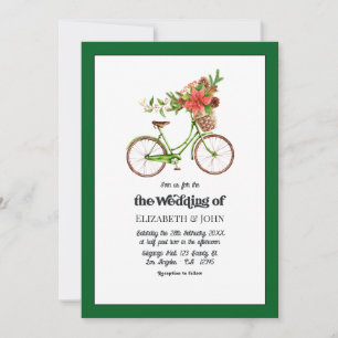 Retro Poinsettia Fiets Kerst Huwelijk Kaart