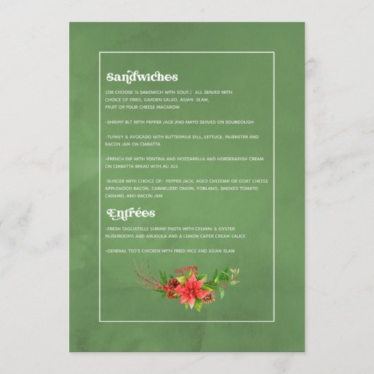 Retro Poinsettia Fietsvakantie Huwelijk Menu (Achterkant)