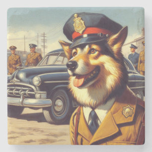 Retro politiehond schilderen stenen onderzetter