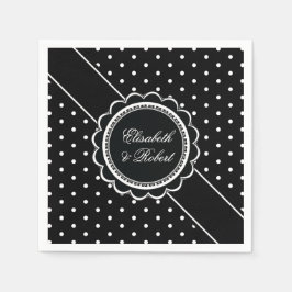 Retro Polka Dot Elegant Zwart-wit Huwelijk Servet