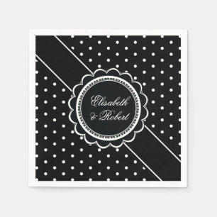 Retro Polka Dot Elegant Zwart-wit Huwelijk Servet