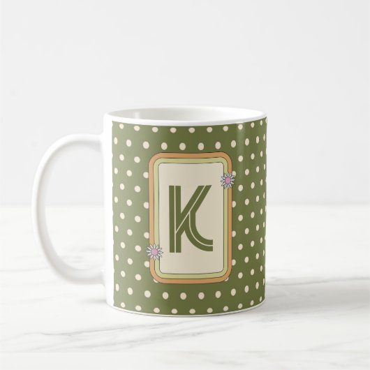 Retro polka dot monogram koffiemok (Links)