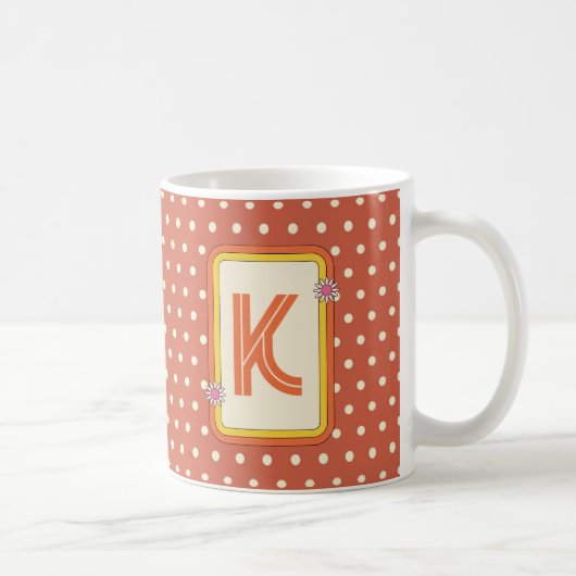 Retro polka dot monogram koffiemok (Rechts)
