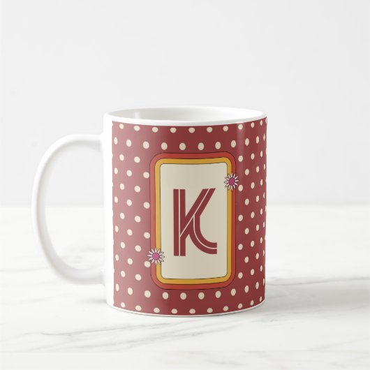 Retro polka dot monogram koffiemok (Links)