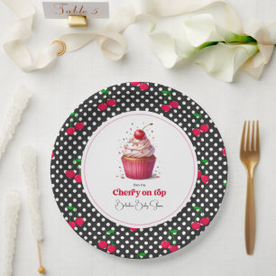 Retro Polka Dot Theme Cherry op Top Baby shower Papieren Bordje