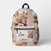 Retro Polka Dots Roze Liefde Geschilderde Rozen Bedrukte Rugzak (Voorkant)