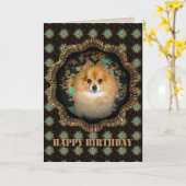 Retro Pommerse Verjaardag Kaart (Gele Bloem)