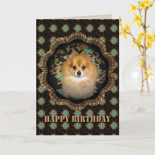 Retro Pommerse Verjaardag Kaart (Gele Bloem)