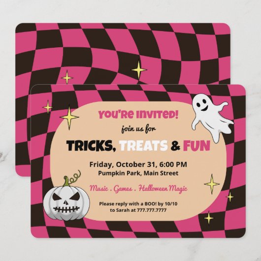 Retro pompoen Halloween Kinder feestuitnodiging Kaart (Voorkant / Achterkant)