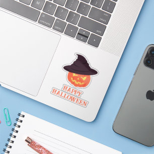 Retro Pompoen "Happy" Halloween Sticker -