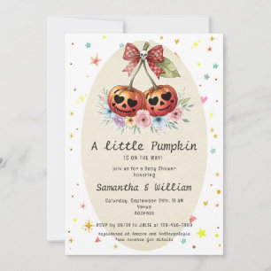 Retro Pompoen Kersen Coquette Herfst Baby shower Kaart