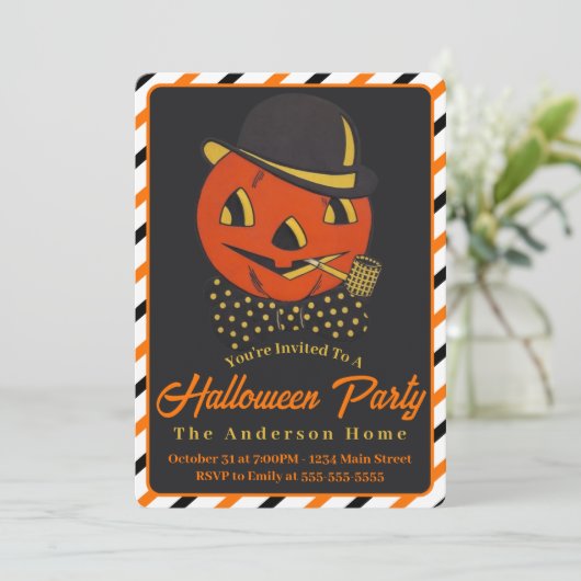 Retro Pompoen Man met Pijp Halloween Kaart (Staand voorkant)