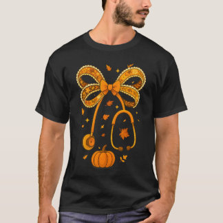 Retro Pompoen Verpleegster Leven Stethoscoop Herfs T-shirt