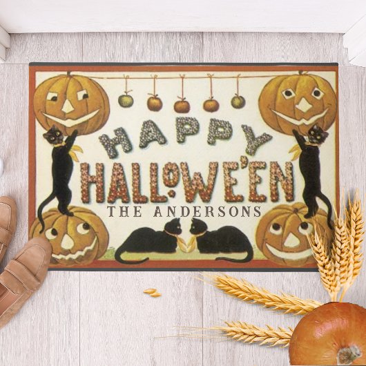 Retro Pompoenen en Katten Custom Halloween Deurmat