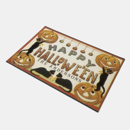 Retro Pompoenen en Katten Custom Halloween Deurmat (Schuin)
