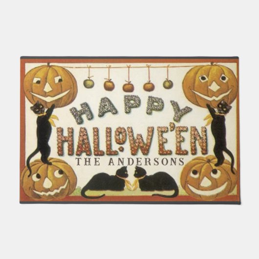 Retro Pompoenen en Katten Custom Halloween Deurmat (Voorkant)