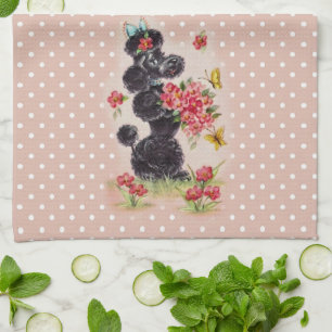 Retro Poodle Bubble Gum Pink Kitchen Towel Theedoek