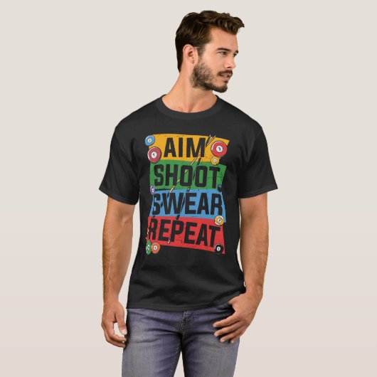 Retro Pool Billiards Design Aim Shoot T-shirt (Voorkant volledig)