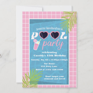 Retro Pool Birthday Party Invitation Kaart