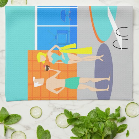 Retro Pool Party Kitchen Towel Theedoek (Gevouwen)