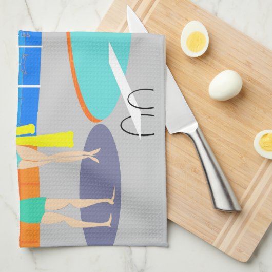 Retro Pool Party Kitchen Towel Theedoek (Quarter Fold)