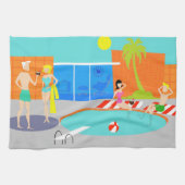 Retro Pool Party Kitchen Towel Theedoek (Horizontaal)