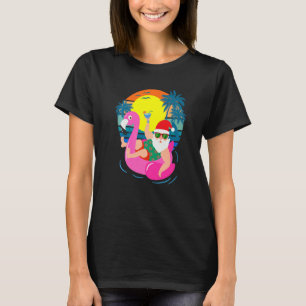 Retro Pool Party Santa Sunbril Flamingo Christm T-shirt