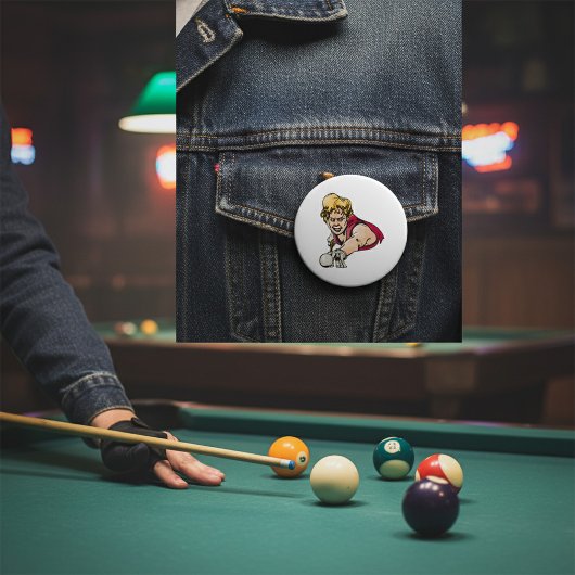 Retro Pool Speler  Biljart Sport Ronde Button 7,6 Cm