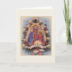 Retro Poolse Religieuze Częstochowa Kerst Kaart