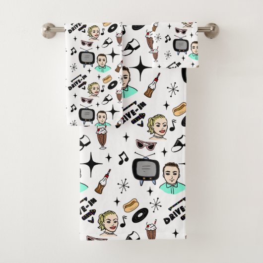 Retro Pop 1950 Stijlnostalgische grafische kaart Bad Handdoek (Insitu)