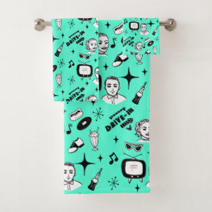 Retro Pop 1950 Stijlnostalgische grafische kaart Bad Handdoek