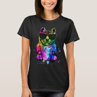 Retro Pop Akita Inu Hondenportret met Hoofdtelefoo T-shirt