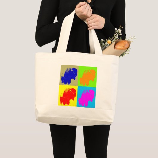 Retro Pop Art Bison Buffalo Kunstwerk Grote Tote Bag (Voorkant (product))