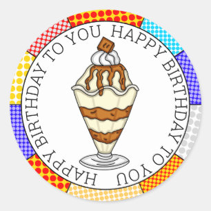 Retro Pop Art Caramel Ice Cream Sundae Ronde Sticker