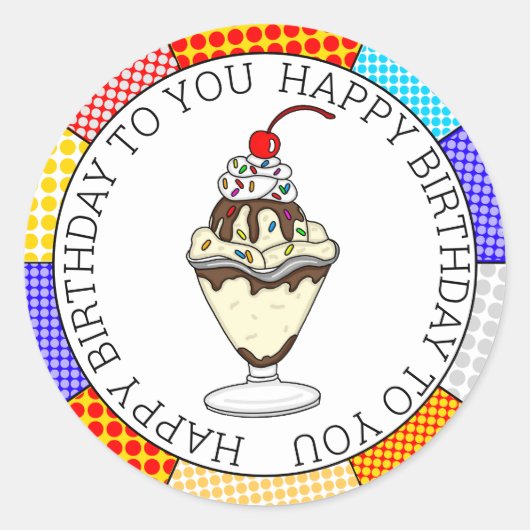 Retro Pop Art Chocolate Ice Cream Sundae Ronde Sticker (Voorkant)