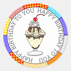 Retro Pop Art Chocolate Ice Cream Sundae Ronde Sticker
