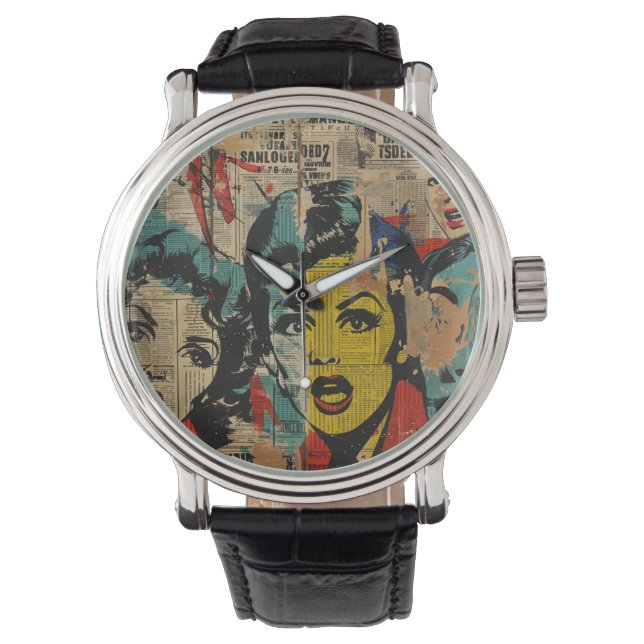 Retro Pop Art Collage Watch Horloge (Voorkant)