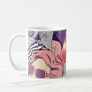 Retro Pop Art Comic Girls naadloos patroon. Achter Koffiemok