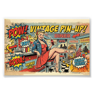 Retro Pop Art Diner Pin-Up Meisje Vintage Comic Po Foto Afdruk