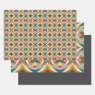 Retro Pop Art Geometrisch kleurenblokpatroon Inpakpapier Vel