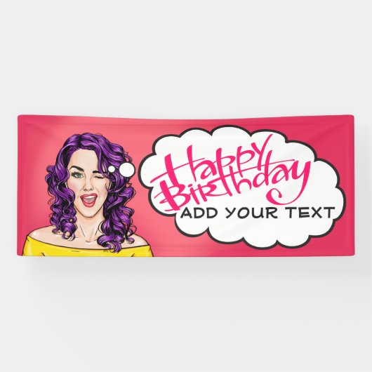 Retro Pop Art Jolie dame Anniversaire Bannière (Horizontal)