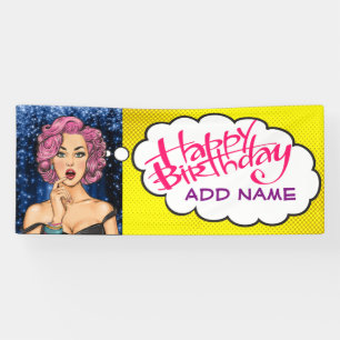 Retro Pop Art Jolie dame Anniversaire Bannière