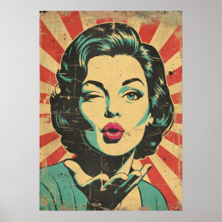 Retro Pop Art: Knipoog & Kus Poster